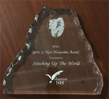 Spirit of NH Award plaque - Stitching Up The World